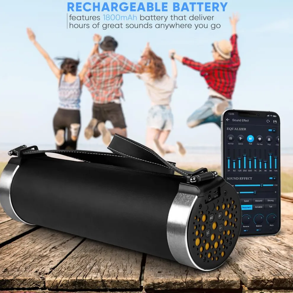 Portable Bluetooth Boombox, Rechargeable, Hi-Fi Stereo, FM Radio