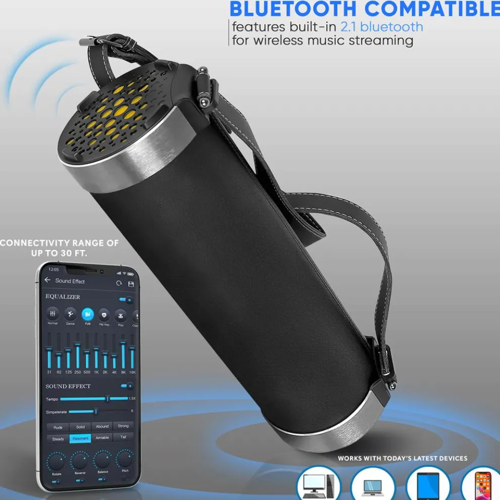 Portable Bluetooth Boombox, Rechargeable, Hi-Fi Stereo, FM Radio