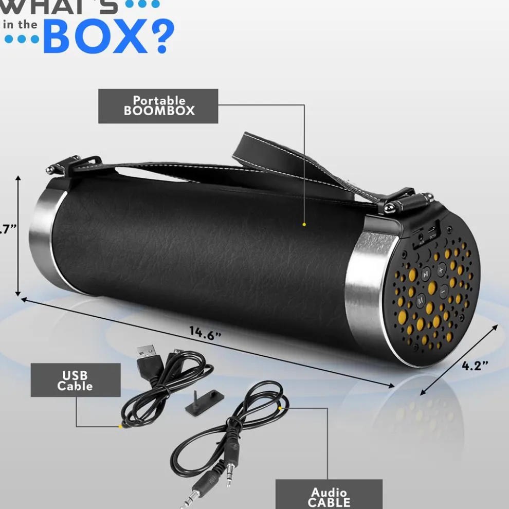 Portable Bluetooth Boombox, Rechargeable, Hi-Fi Stereo, FM Radio