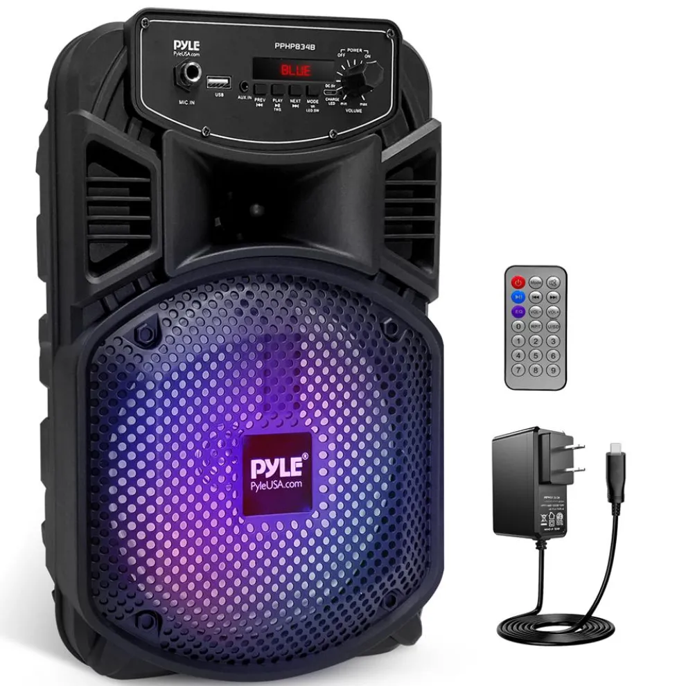 Portable Bluetooth PA Speaker 300W Rechargeable 8" Subwoofer Party Lights
