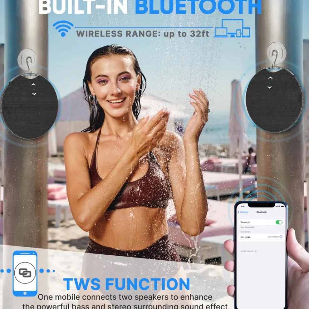 Portable Bluetooth Speaker, Loud Sound, IPX7 Waterproof, Mini, Black