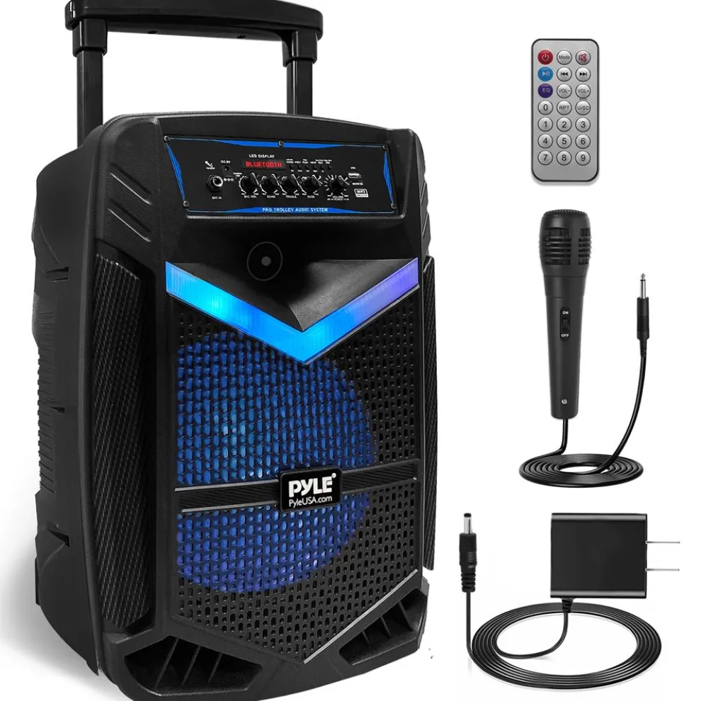 Portable Bluetooth PA Speaker 1200W Rechargeable 15" Subwoofer Party Lights