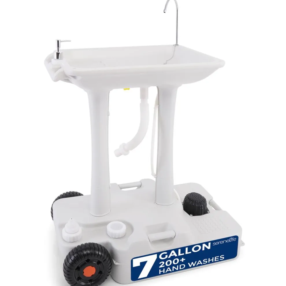 Portable Camping Sink, Hands-Free Use, 30L Tank, Large Wheels