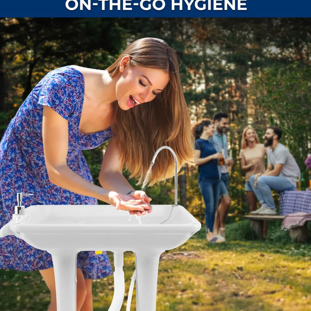 Portable Camping Sink, Hands-Free Use, 30L Tank, Large Wheels