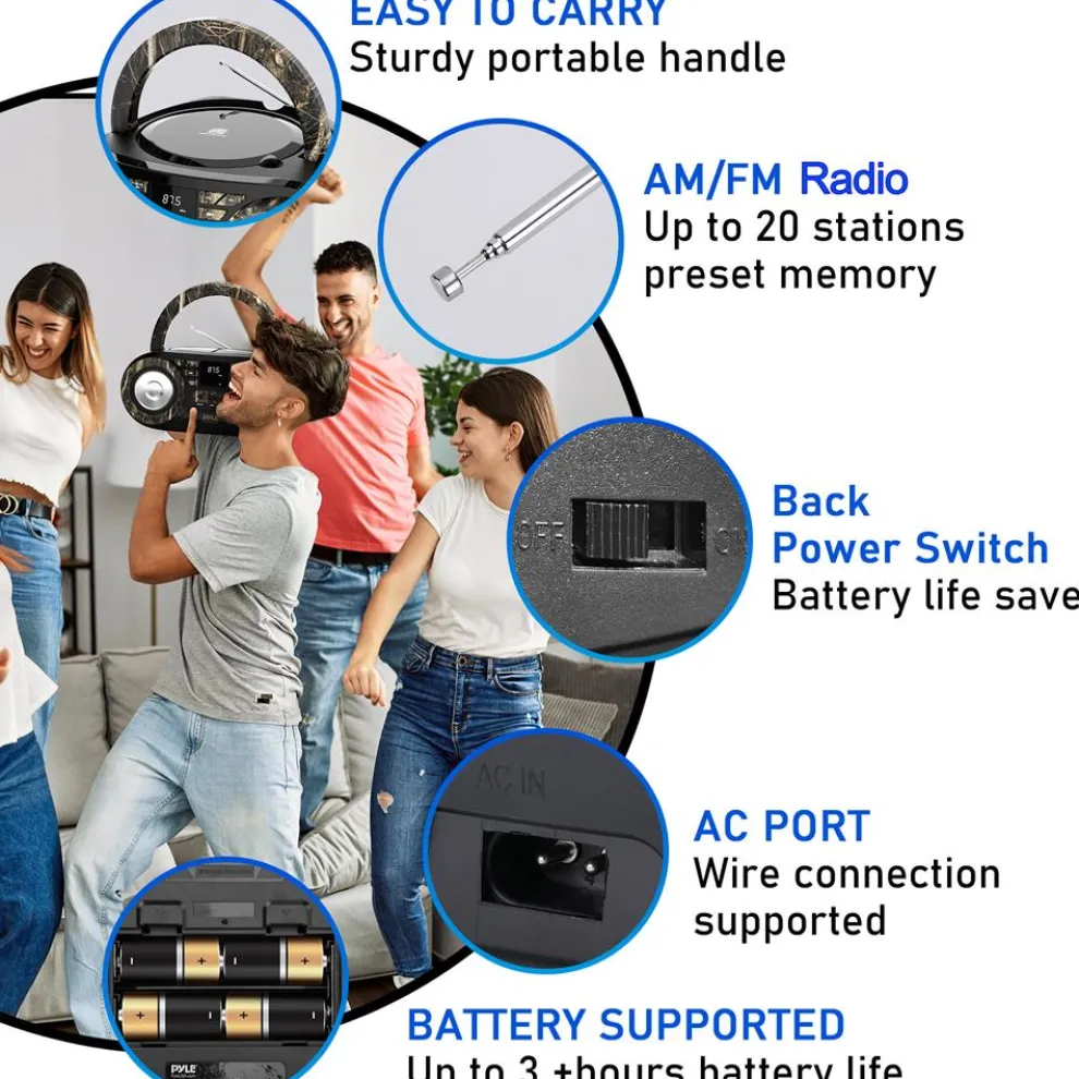 Portable CD Player Boombox, Wireless Streaming, 50W, LED Display, White