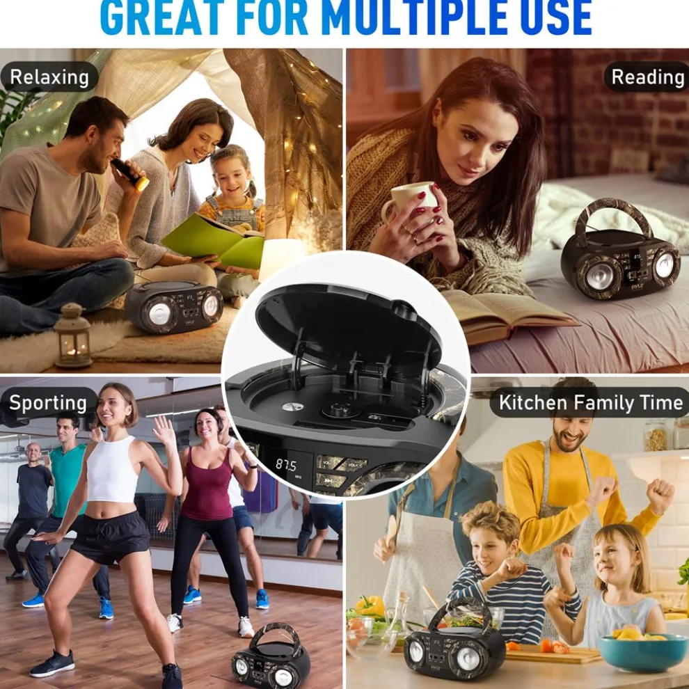 Portable CD Player Boombox, Wireless Streaming, 50W, LED Display, White