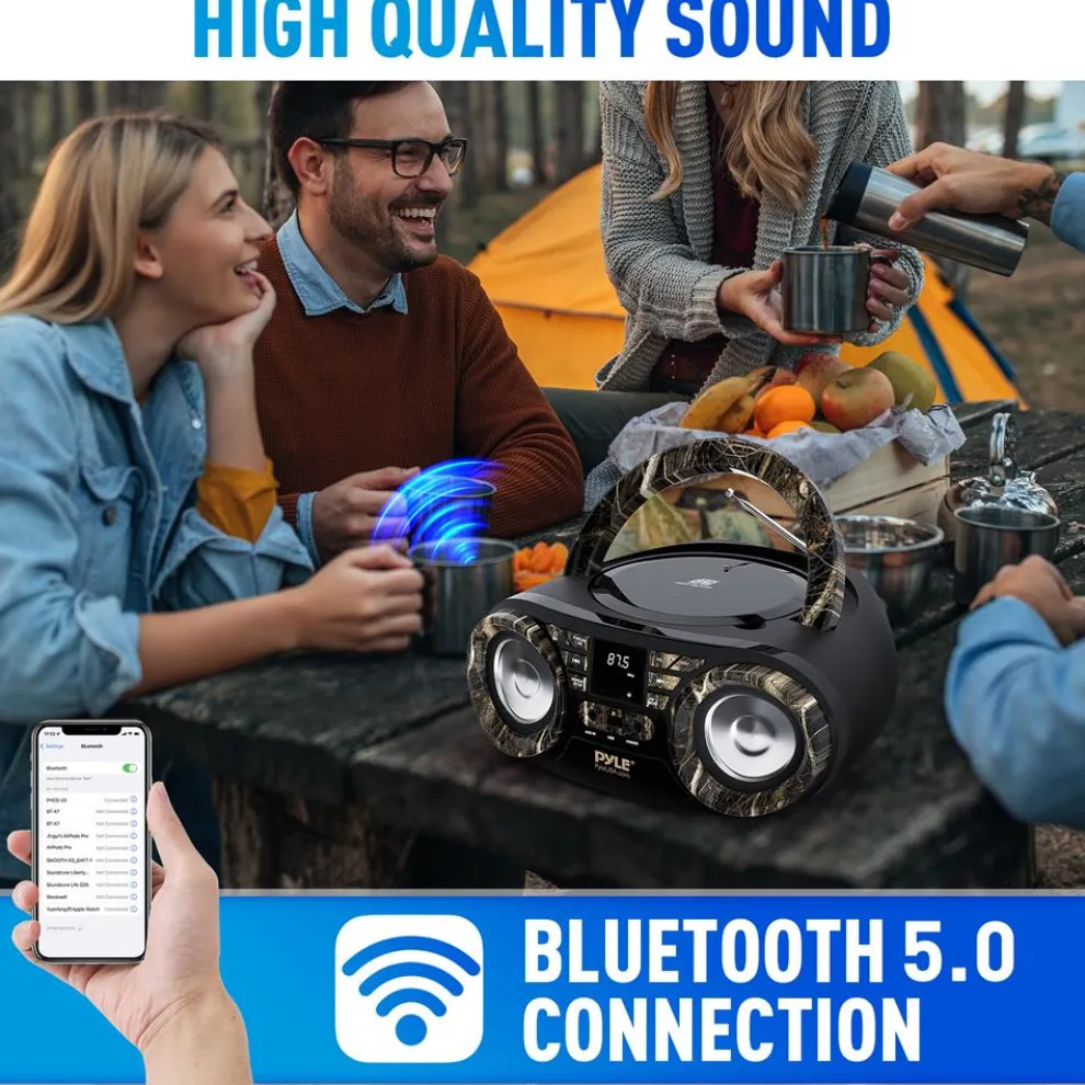 Portable CD Player Boombox, Wireless Streaming, 50W, LED Display, White