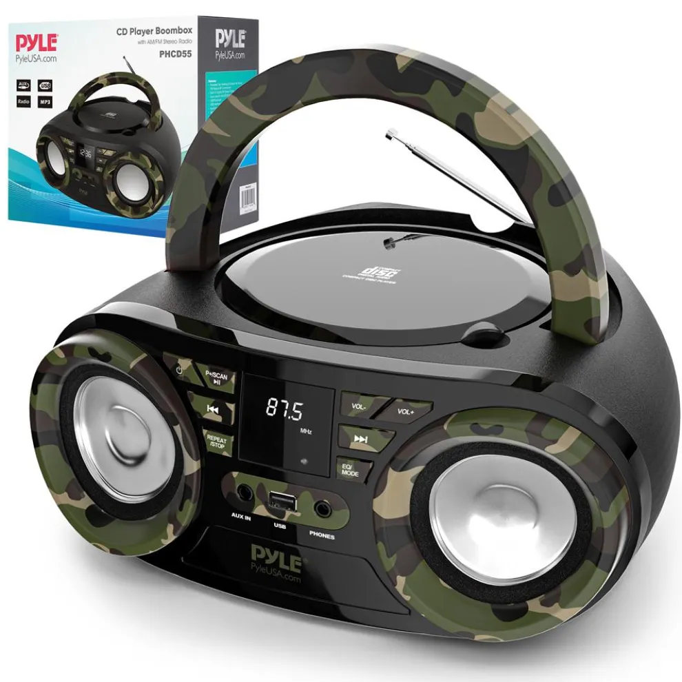 Portable CD Player Boombox, Bluetooth, 50W, Camouflage Design