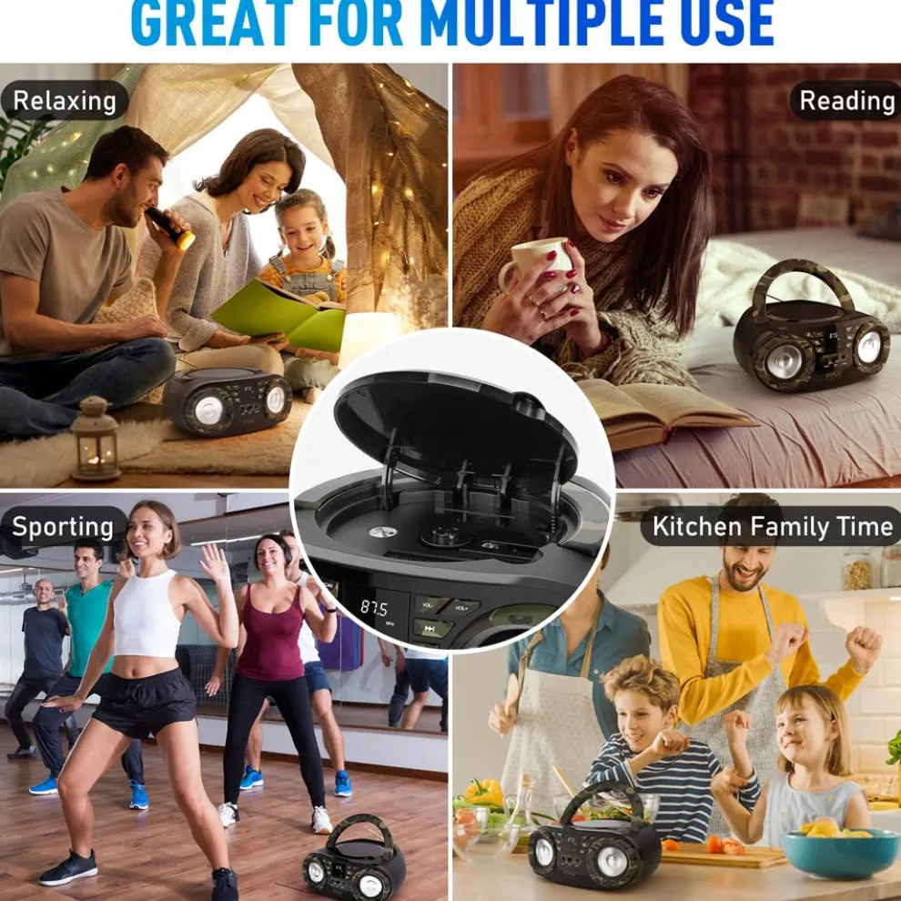 Portable CD Player Boombox, Bluetooth, 50W, Camouflage Design