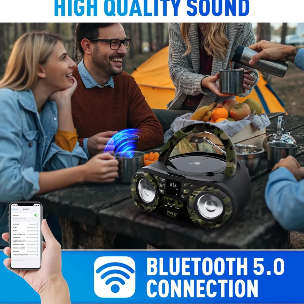 Portable CD Player Boombox, Bluetooth, 50W, Camouflage Design