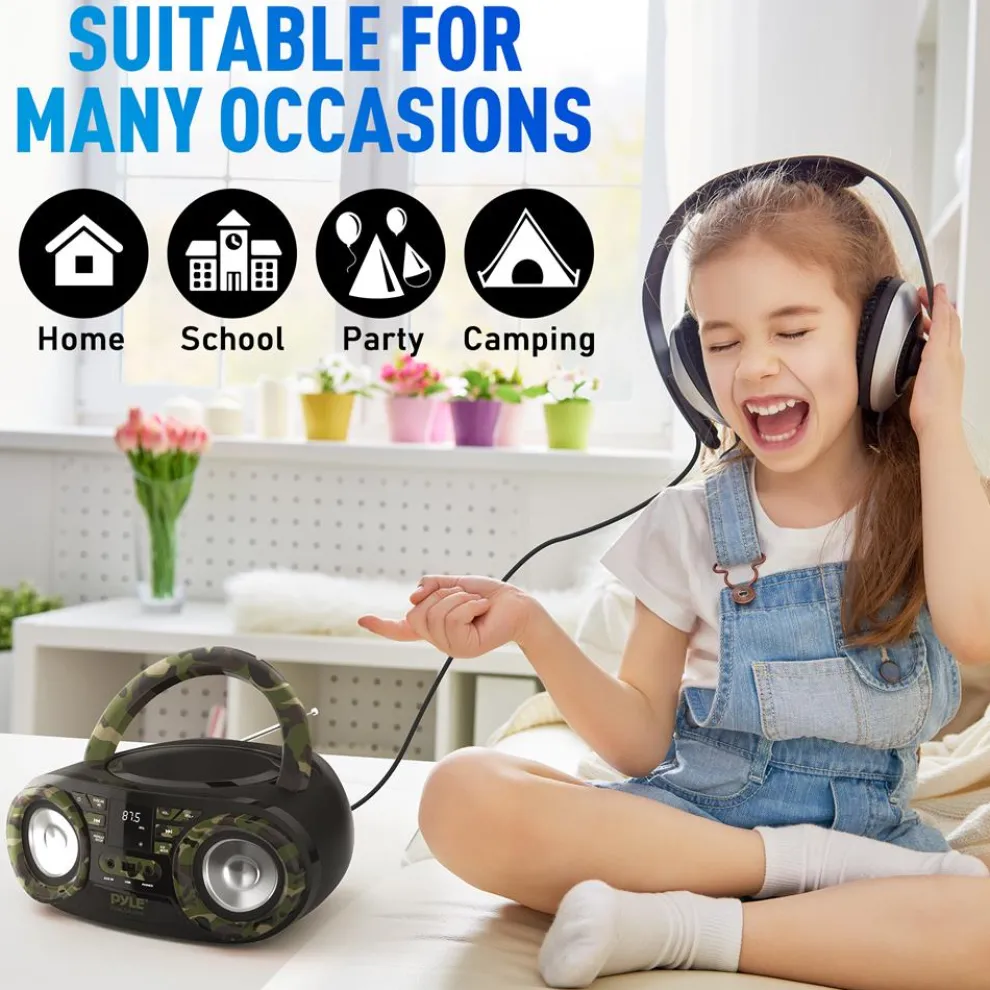 Portable CD Player Boombox, Bluetooth, 50W, Camouflage Design