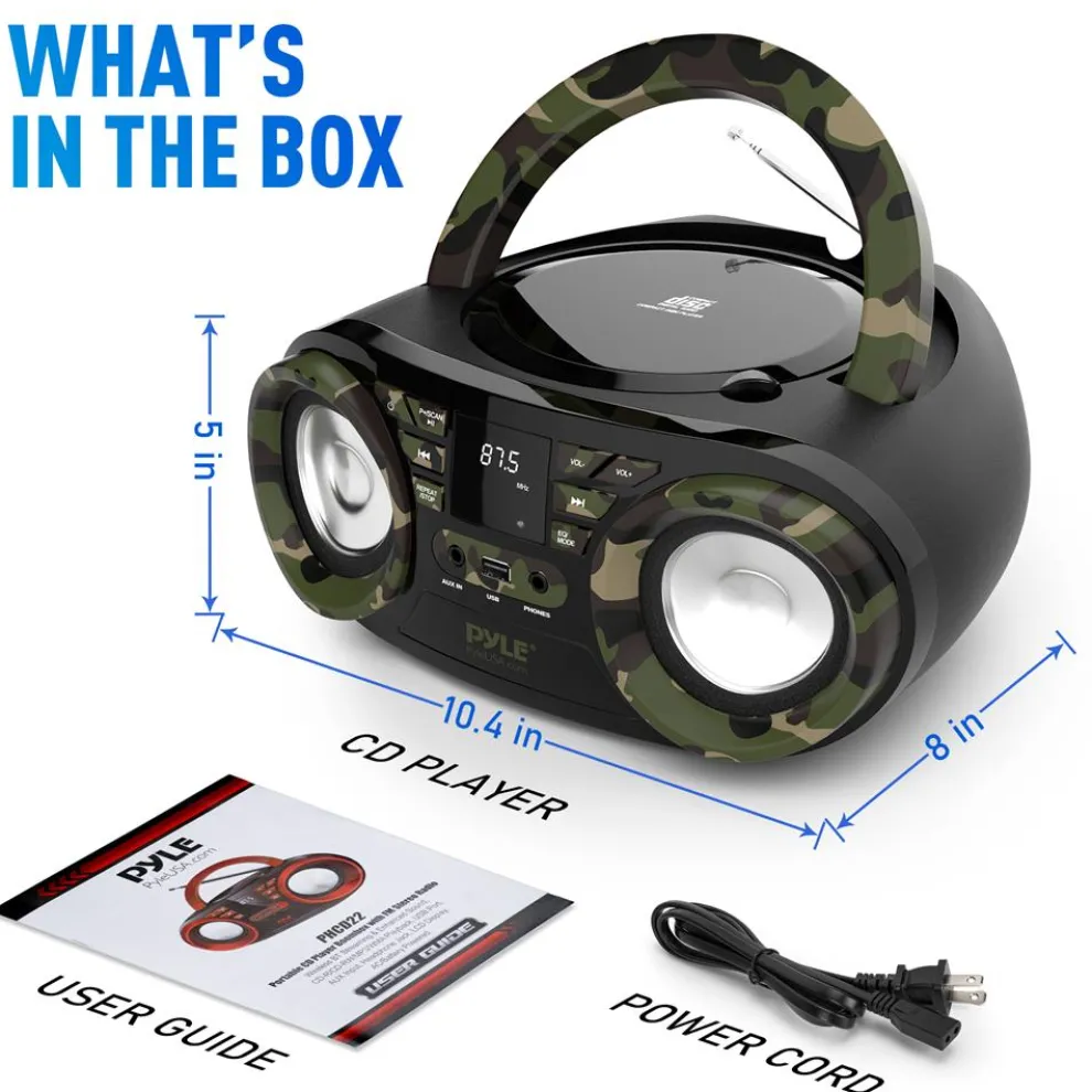 Portable CD Player Boombox, Bluetooth, 50W, Camouflage Design