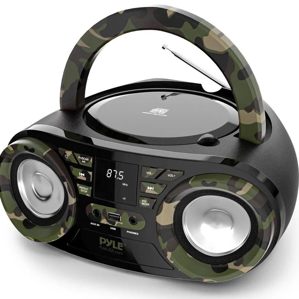 Portable CD Player Boombox, Bluetooth, 50W, Camouflage Design