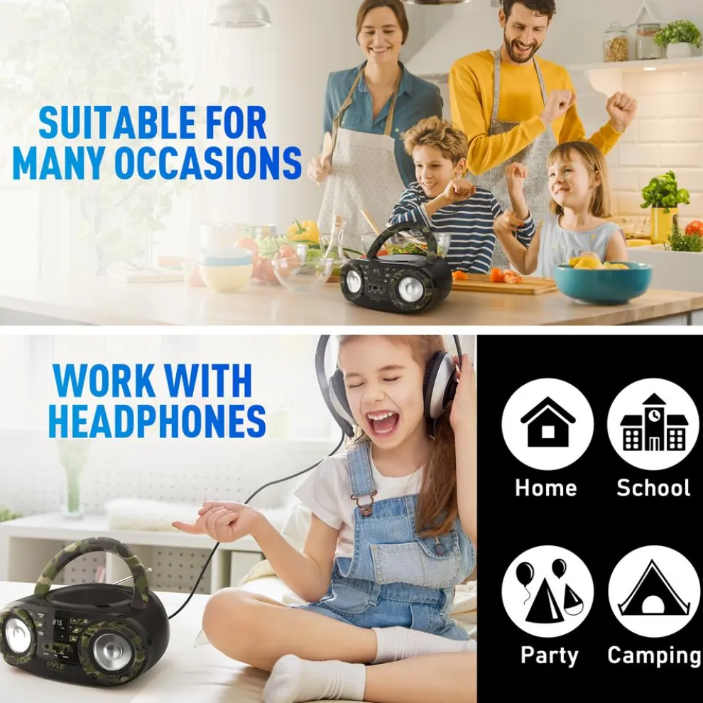 Portable CD Player Boombox, Bluetooth, 50W, Camouflage Design