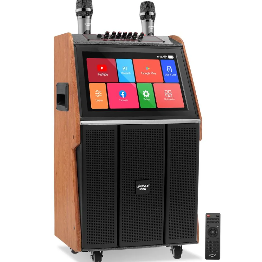 Portable Karaoke Machine, HD Touch Screen, Dual Wireless Mics, Trolley