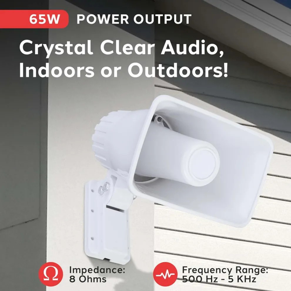 Portable PA Horn Speaker, Clear Sound, 65W, Adjustable Bracket