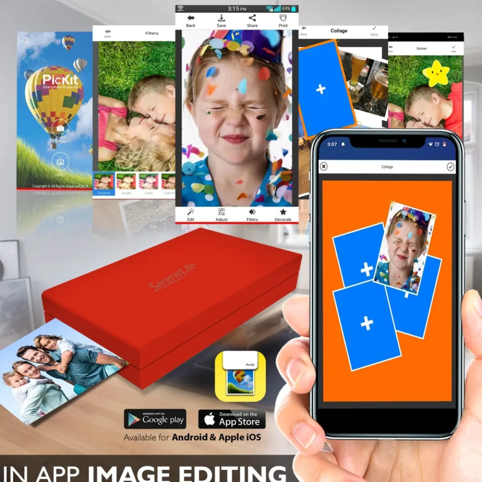 Portable Photo Printer - Instant Wireless Prints, 291dpi, Red