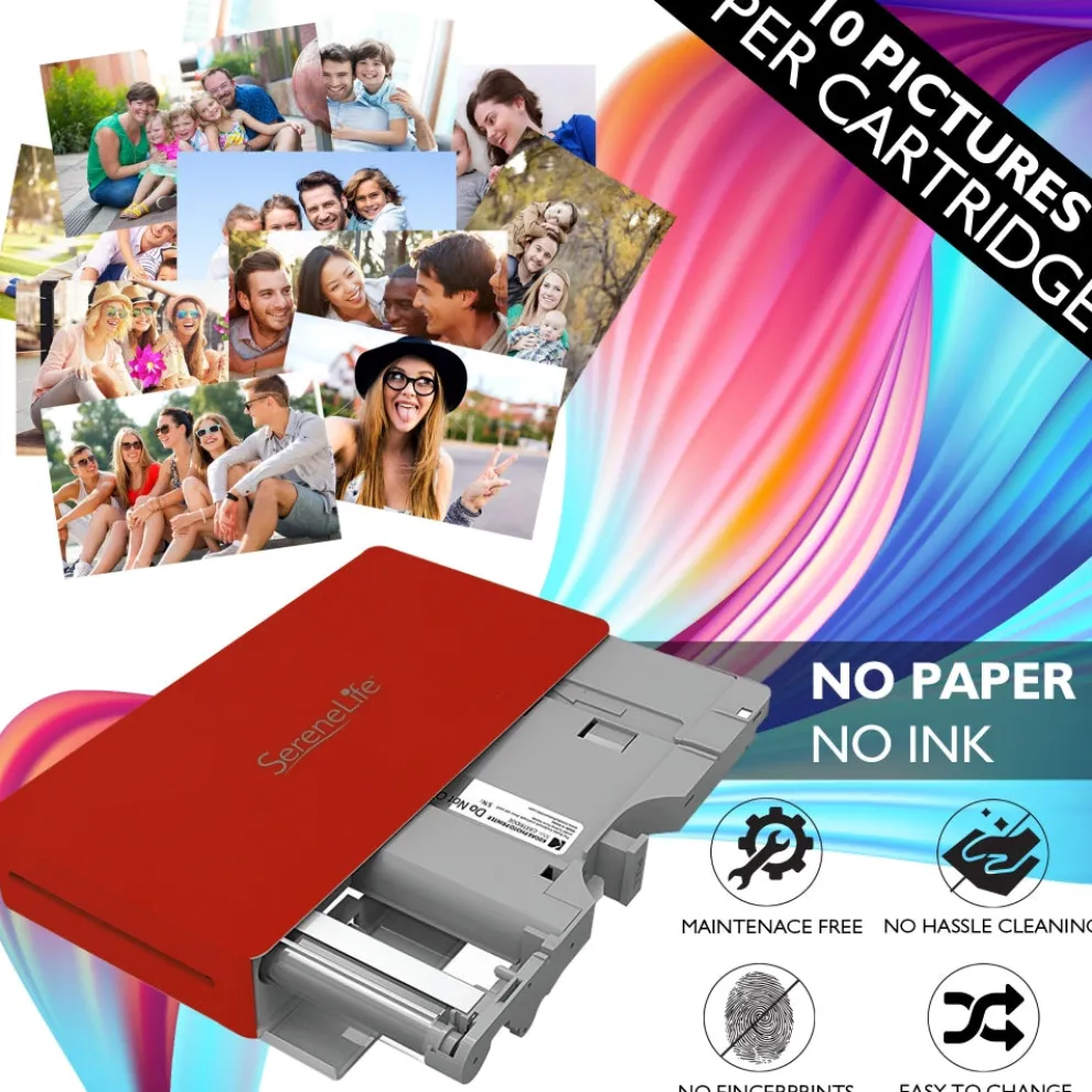 Portable Photo Printer - Instant Wireless Prints, 291dpi, Red