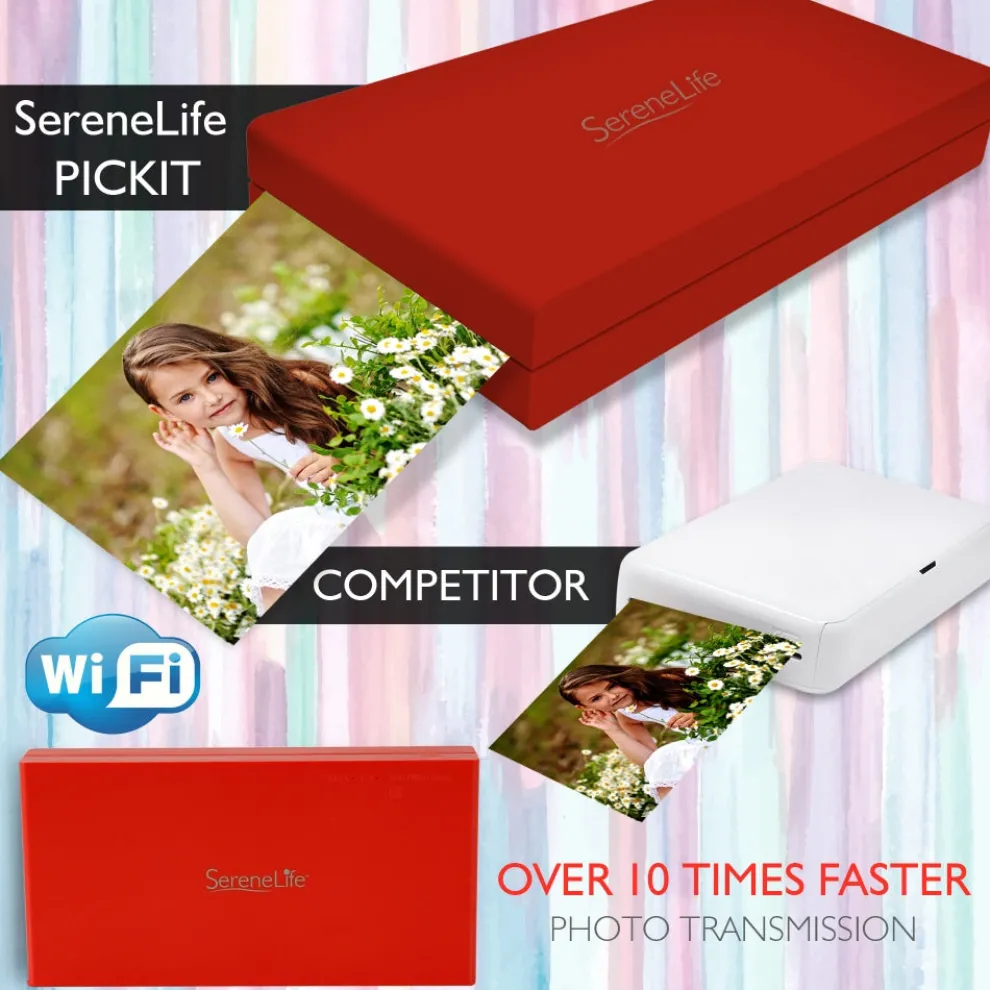 Portable Photo Printer - Instant Wireless Prints, 291dpi, Red