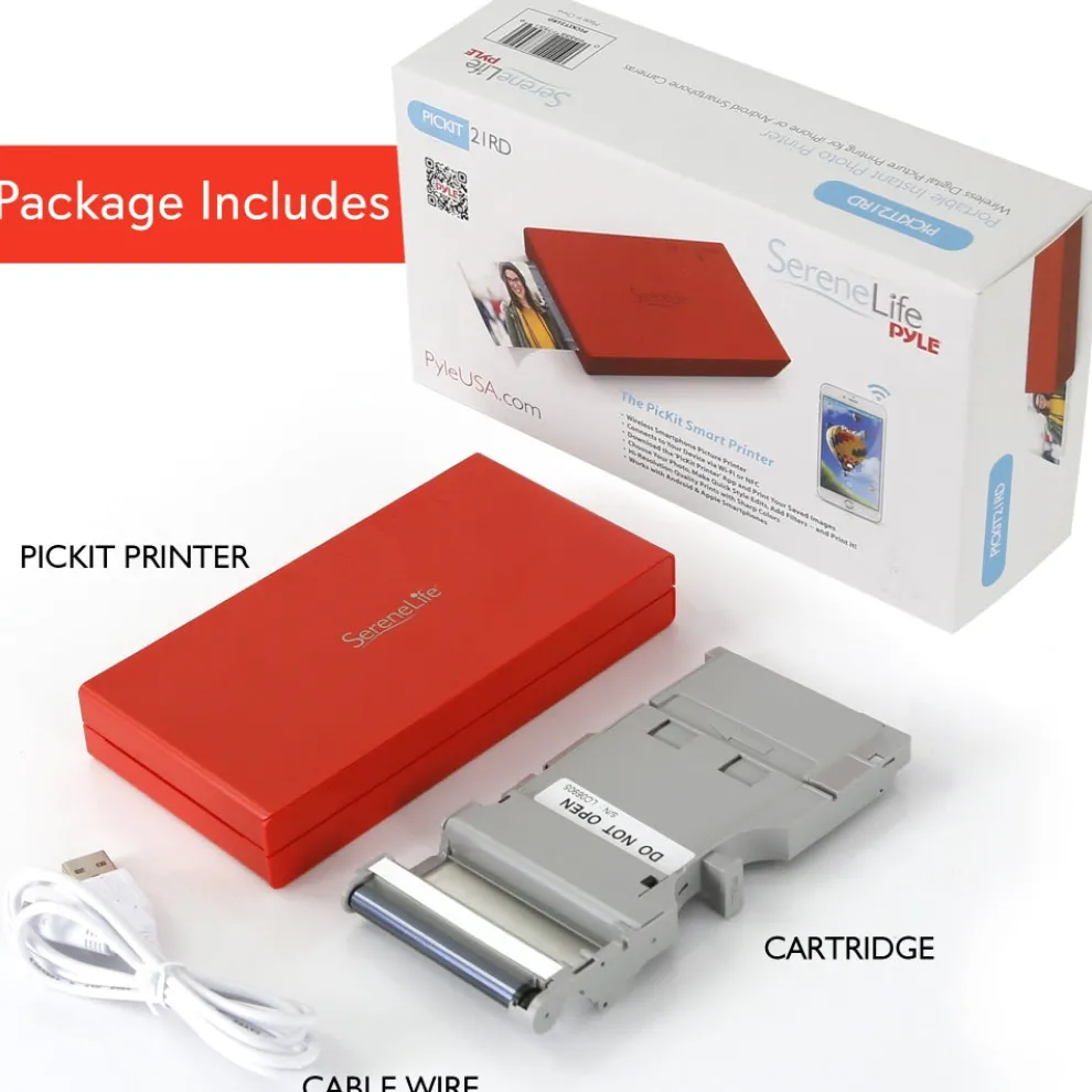 Portable Photo Printer - Instant Wireless Prints, 291dpi, Red