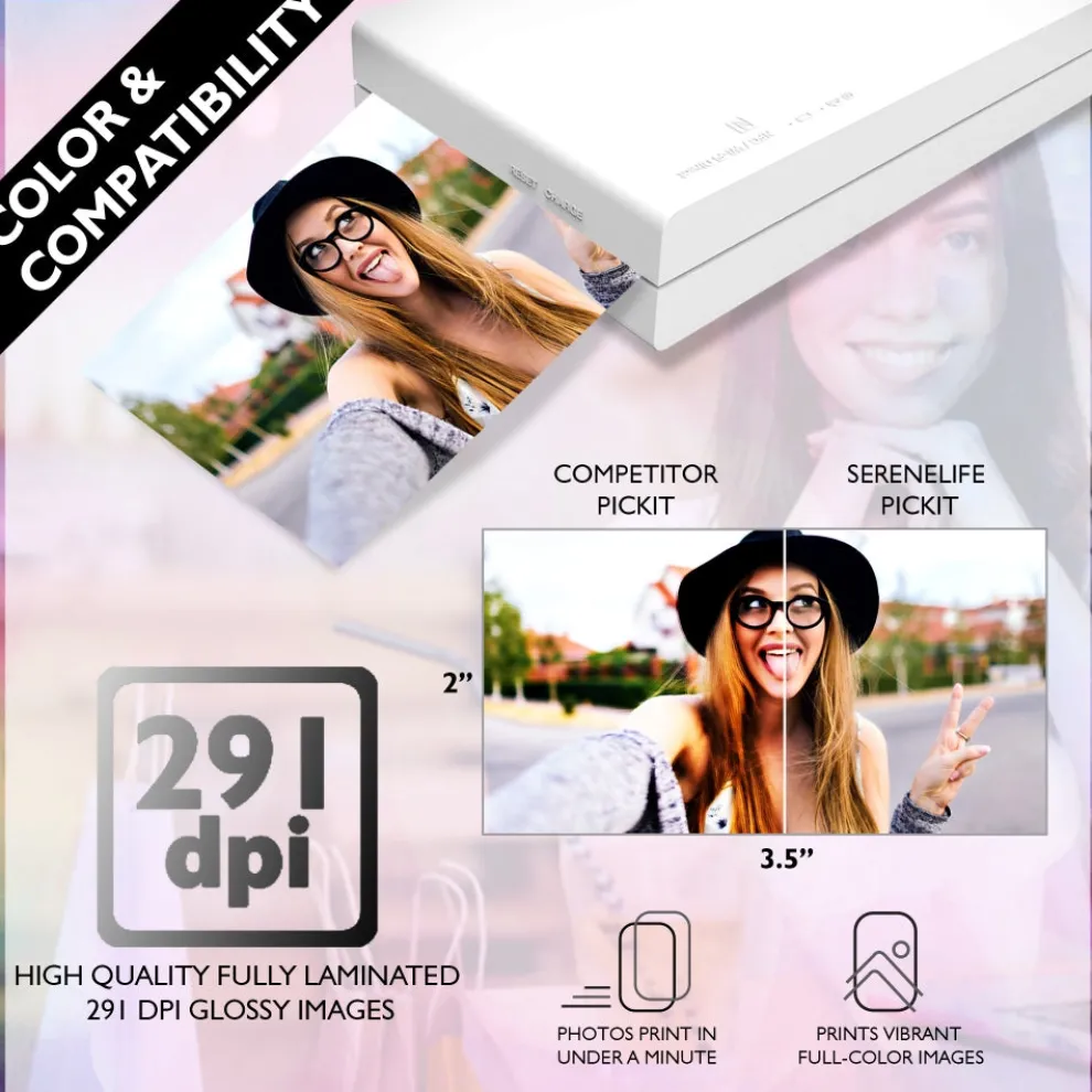 Portable Photo Printer - Instant Wireless Printing, 291dpi, Compact Size