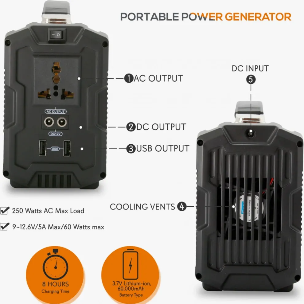 Portable Power Generator 60,000mAh Lithium Battery Dual USB Ports