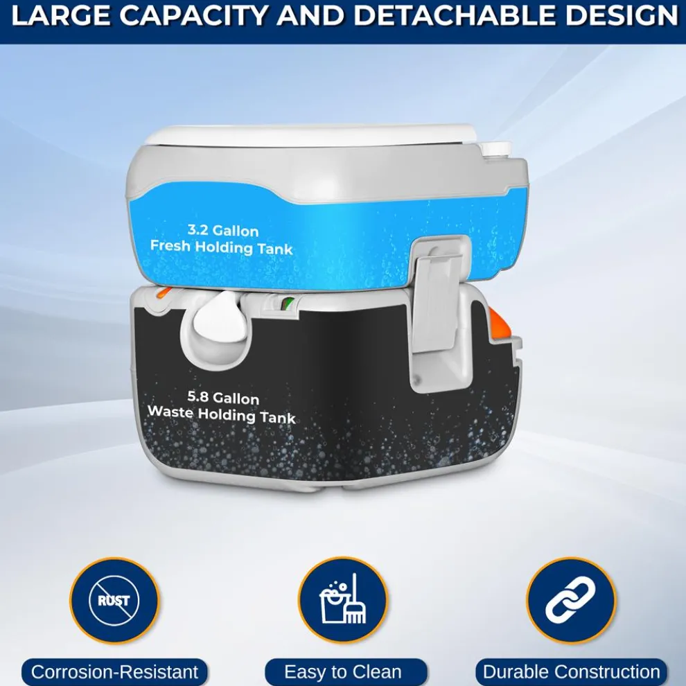 Portable Toilet 5.8 Gal Leak-Proof High-Density Polyethylene Camping