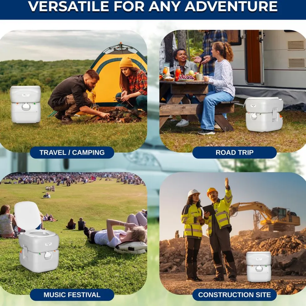 Portable Toilet 5.8 Gal Leak-Proof High-Density Polyethylene Camping