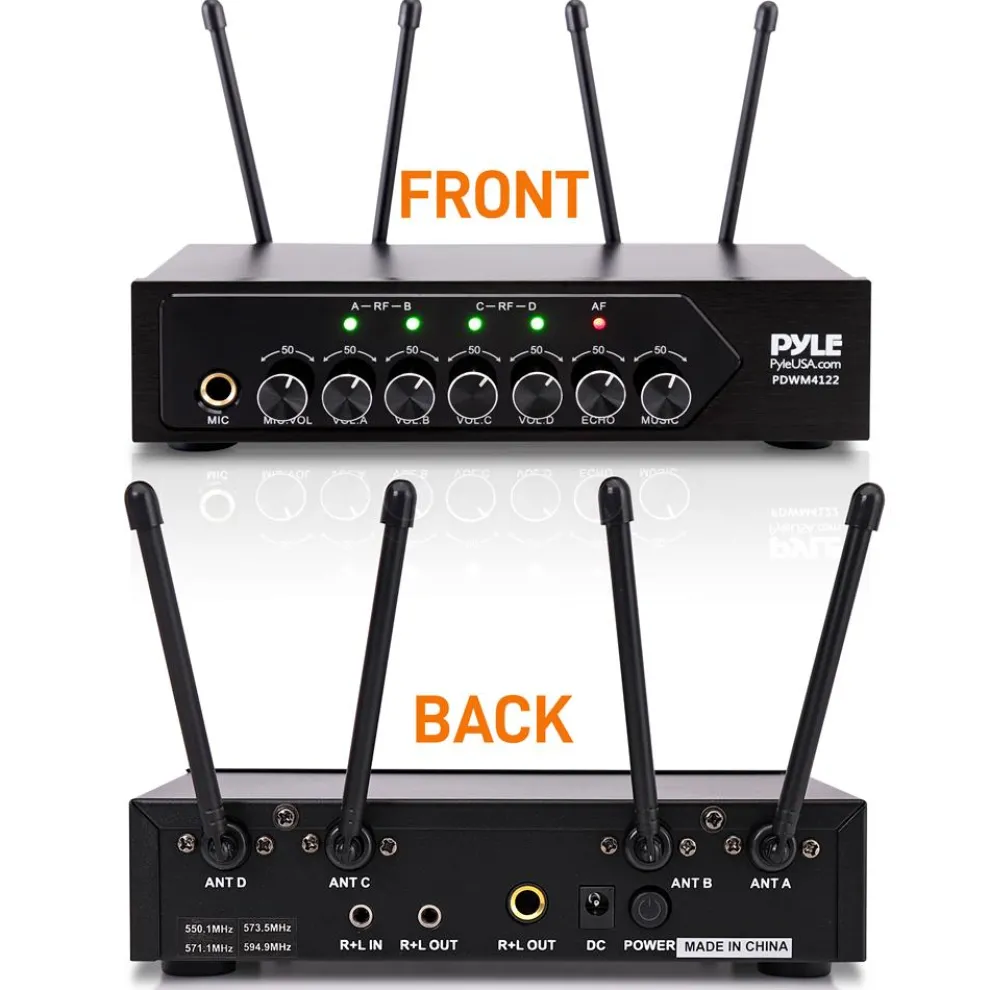 Portable UHF Wireless Mic System - 4 Mics, Bluetooth, Battery Operated