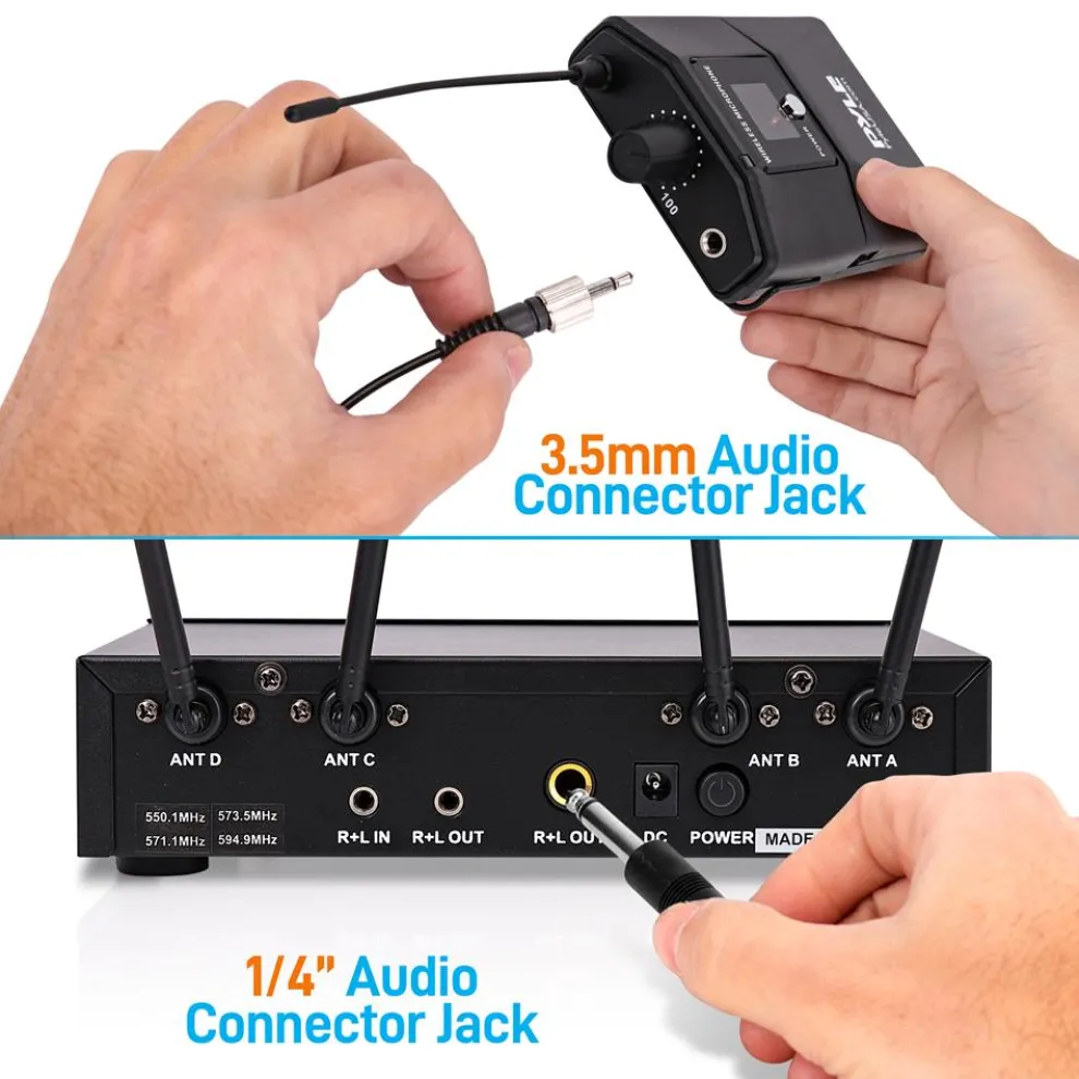Portable UHF Wireless Mic System - 4 Mics, Bluetooth, Battery Operated