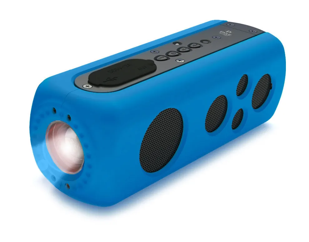 Portable Waterproof Speaker - Rugged Design, Bluetooth, LED Flashlight, Blue