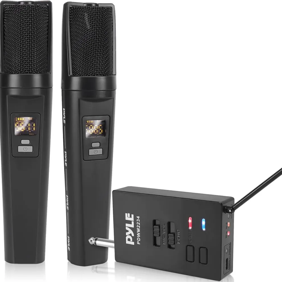 Portable Wireless Mic System, Rechargeable, Bluetooth, Dual Mics, Black