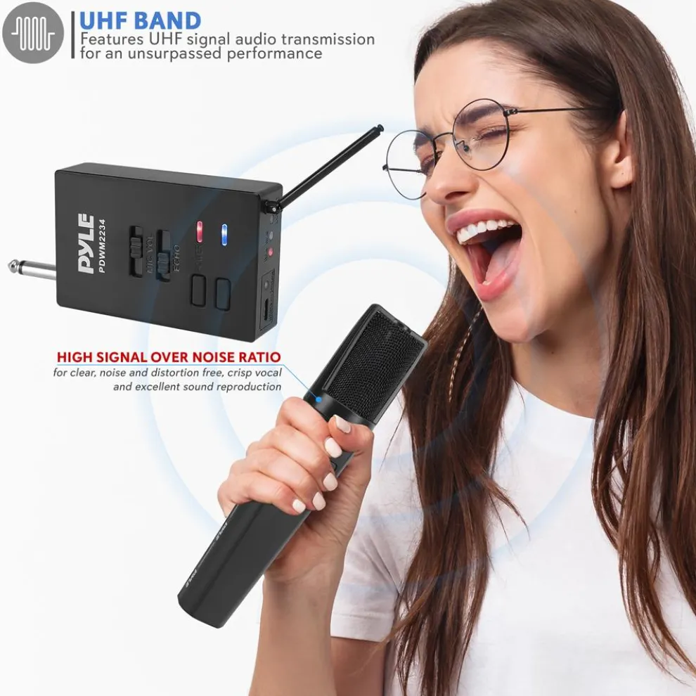 Portable Wireless Mic System, Rechargeable, Bluetooth, Dual Mics, Black