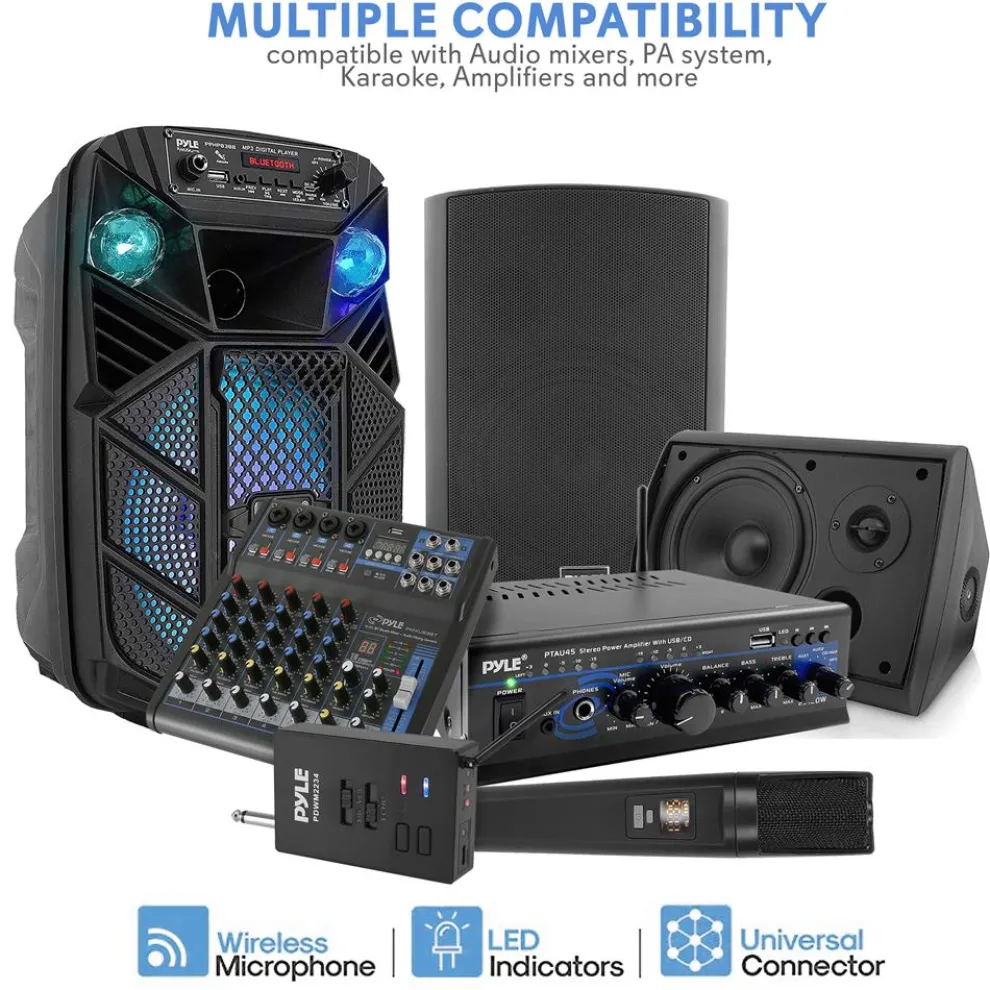 Portable Wireless Mic System, Rechargeable, Bluetooth, Dual Mics, Black