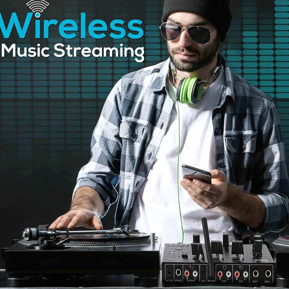 Professional 3-Channel Wireless DJ Mixer with Bluetooth, USB, and