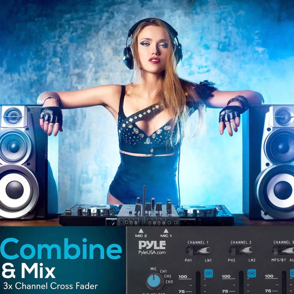 Professional 3-Channel Wireless DJ Mixer with Bluetooth, USB, and