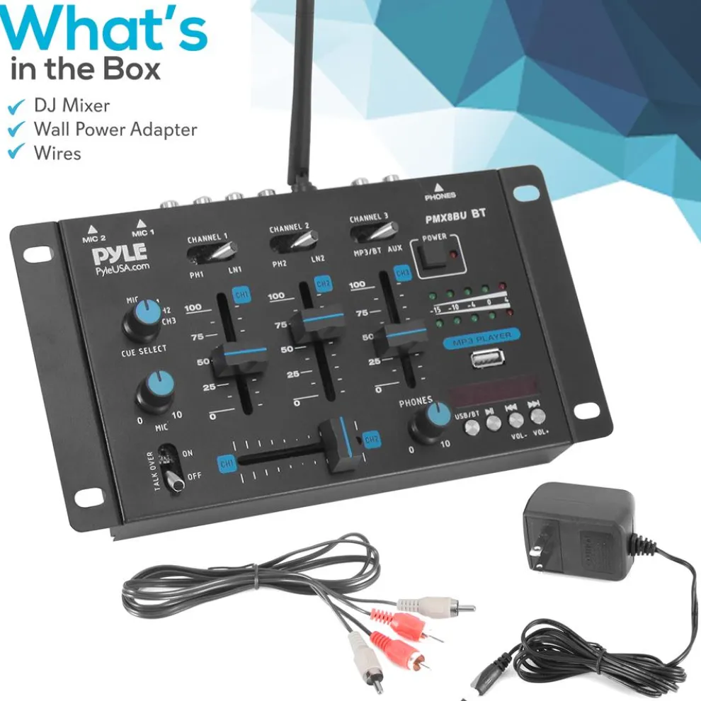 Professional 3-Channel Wireless DJ Mixer with Bluetooth, USB, and