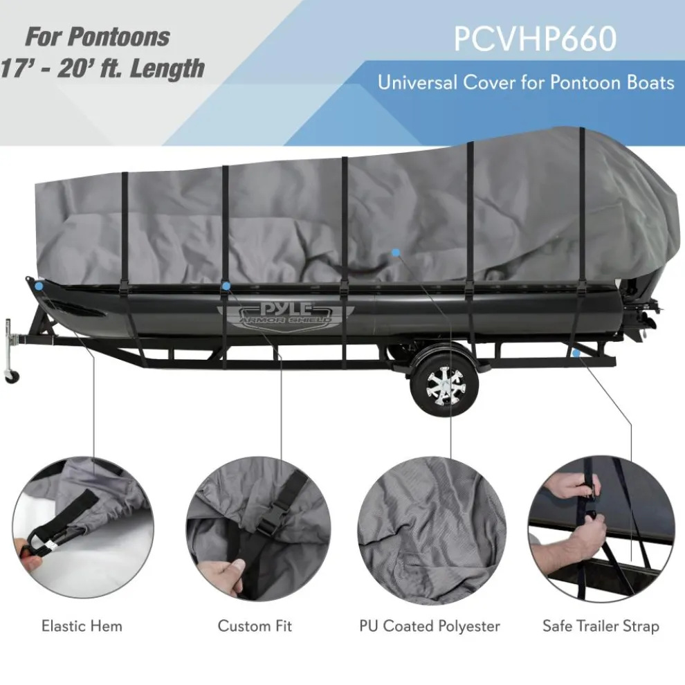 Protective Pontoon Boat Cover, Waterproof 600D Canvas, Fits 17-20ft