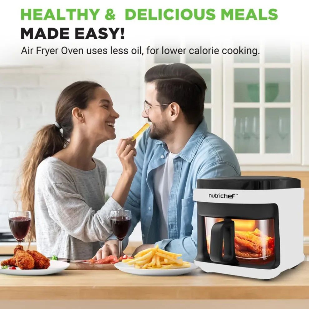 5.8QT Air Fryer, Quick Cooking, Transparent Bowl, White