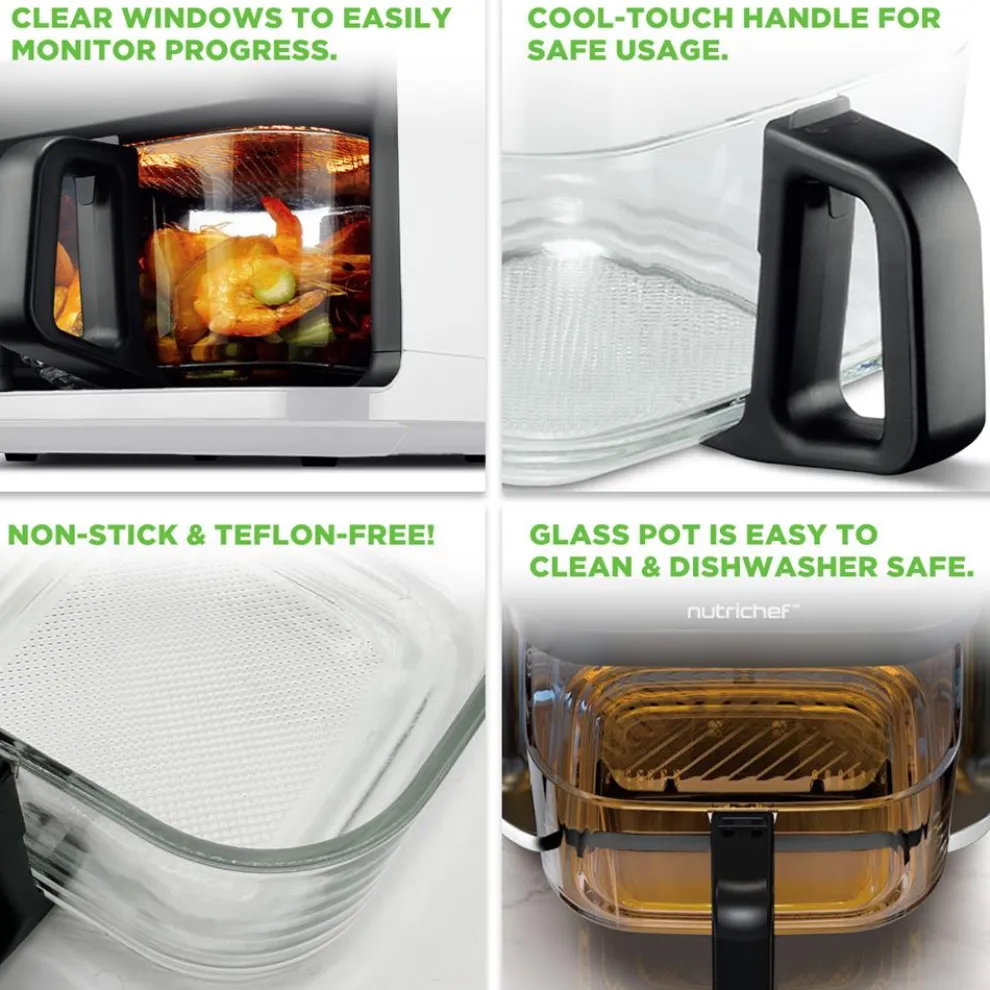 5.8QT Air Fryer, Quick Cooking, Transparent Bowl, White