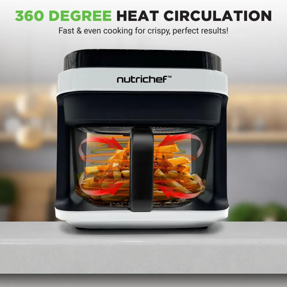 5.8QT Air Fryer, Quick Cooking, Transparent Bowl, White