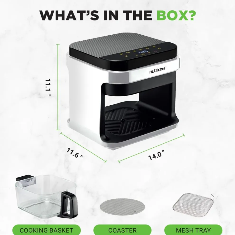 5.8QT Air Fryer, Quick Cooking, Transparent Bowl, White