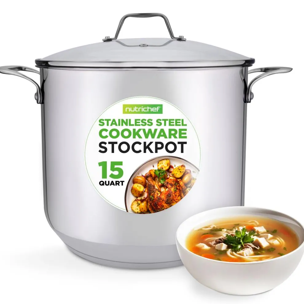 15-Quart Stainless Steel Stock Pot, Induction Safe, Tempered Glass Lid