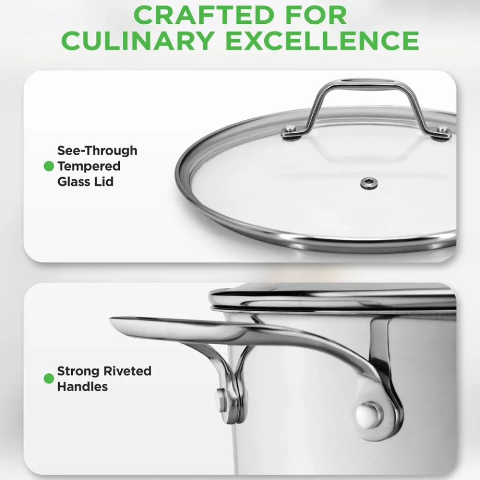 15-Quart Stainless Steel Stock Pot, Induction Safe, Tempered Glass Lid