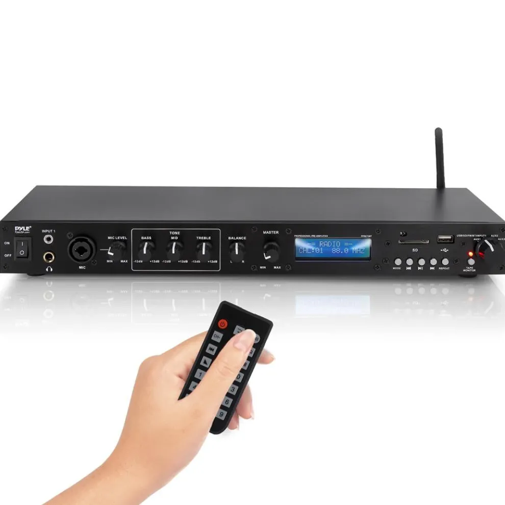 Rack Mount Pre-Amplifier - Bluetooth Streaming, Recording Mode, Metal Panel