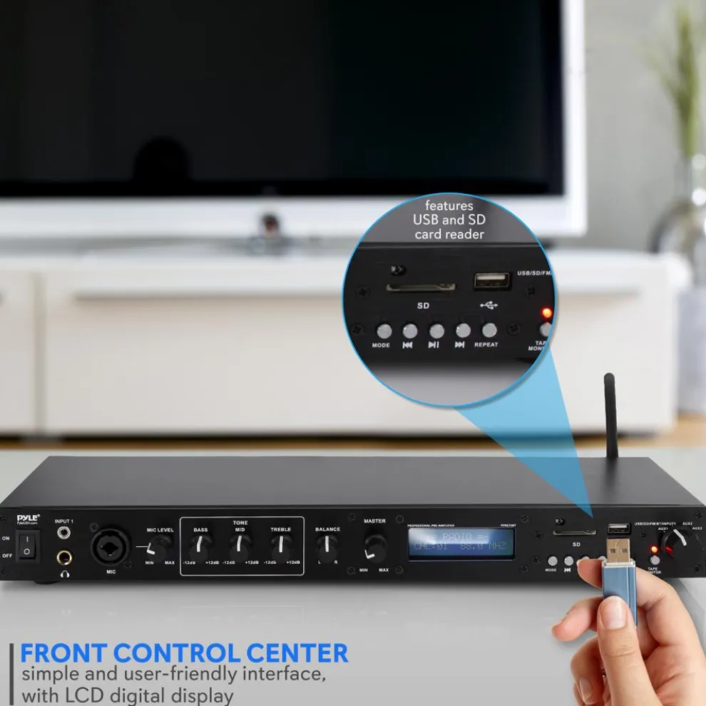 Rack Mount Pre-Amplifier - Bluetooth Streaming, Recording Mode, Metal Panel