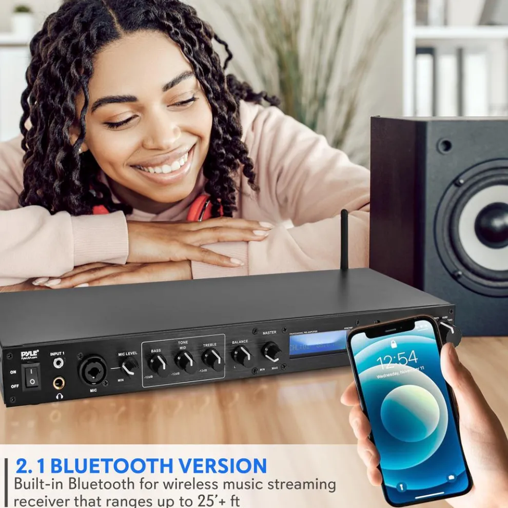 Rack Mount Pre-Amplifier - Bluetooth Streaming, Recording Mode, Metal Panel