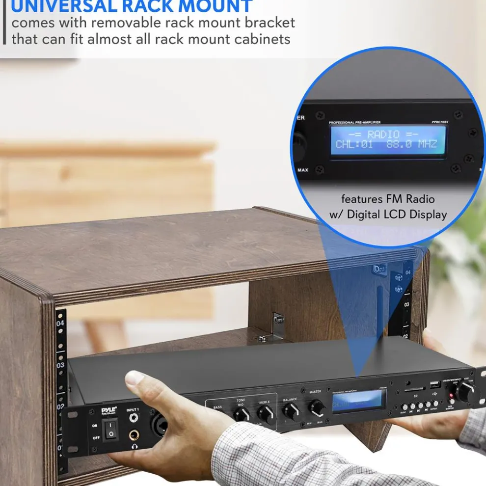Rack Mount Pre-Amplifier - Bluetooth Streaming, Recording Mode, Metal Panel