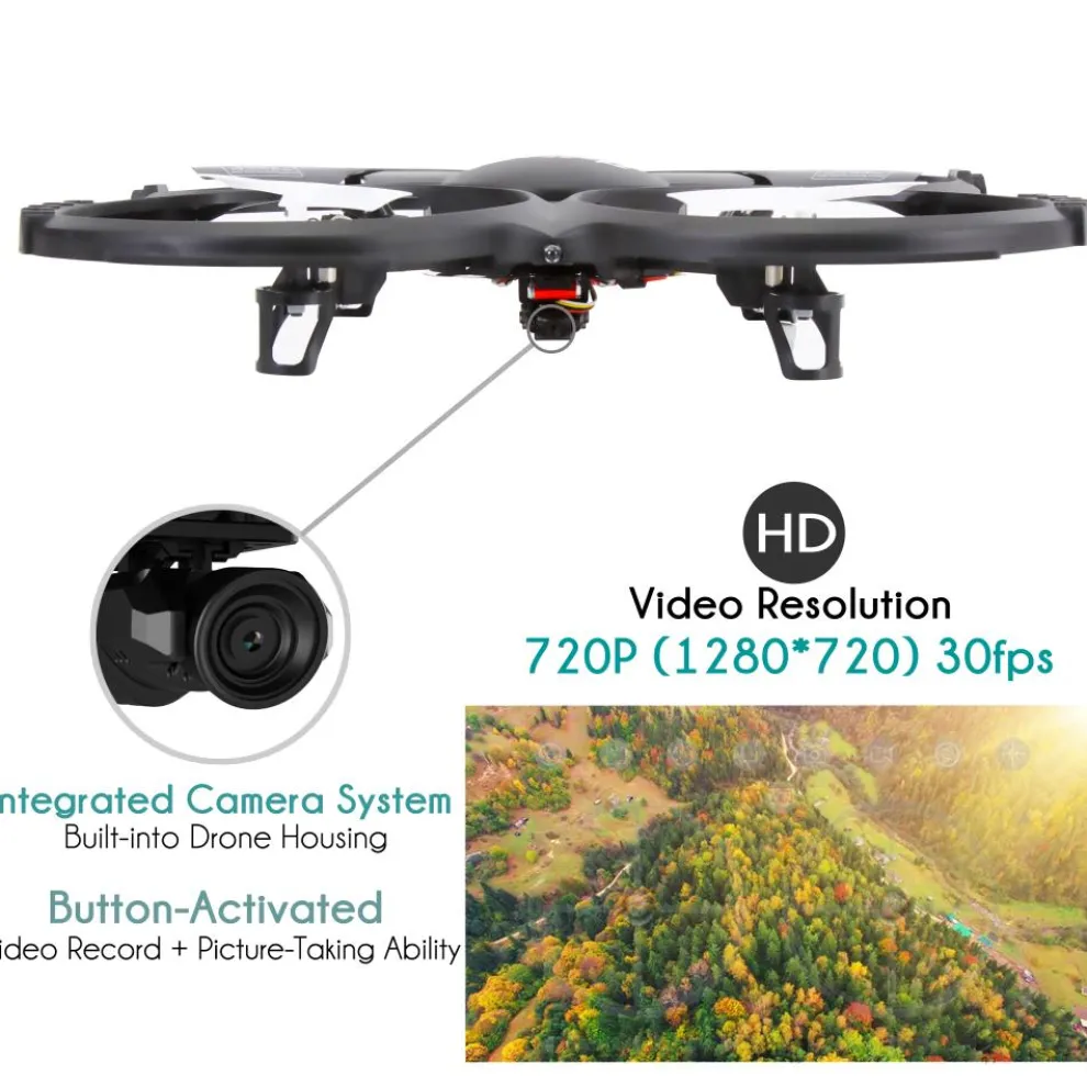 RC Drone with HD Camera, 720p Video, 6-Axis Gyro, White