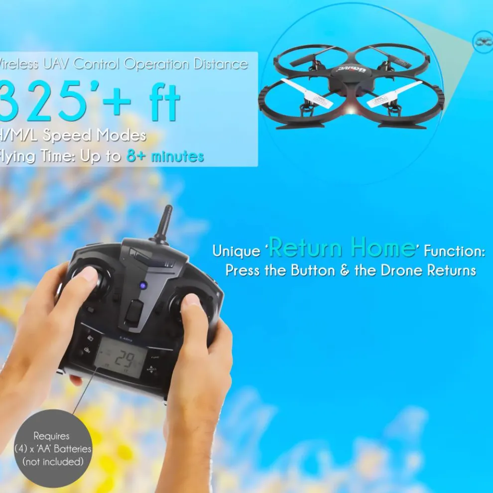 RC Drone with HD Camera, 720p Video, 6-Axis Gyro, White
